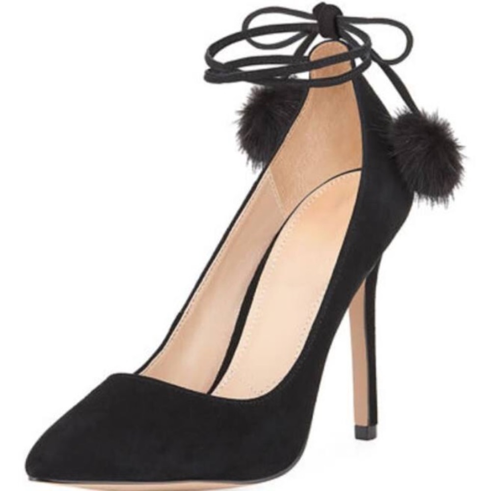 Pompom Suede Heels